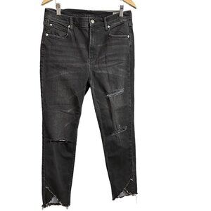Free People We The‎ Free High Rise Black Distressed Crossed Raw Hem Skinny Jeans